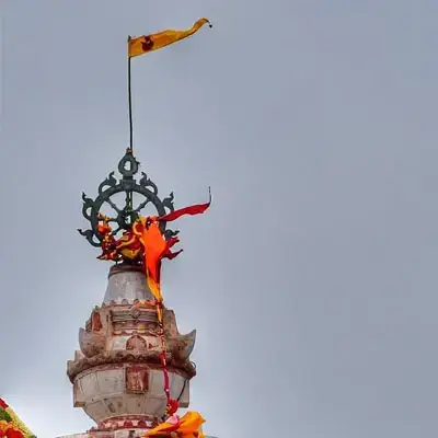 Patitapavan Bana flag Jagannath Temple Puri flutters against wind daily ritual.